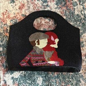 Women’s Beaded Black Handbag Art Deco Modern Couple Vtg